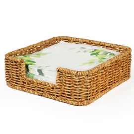 Aevtih Rattan Napkin Holder Woven Guest Towel Holder for Restaurant/Kitchen/Bathroom 7.7" x 7.7" x 2.4" (Dark Yellow)