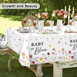 3 Pack Wildflower Baby in Bloom Baby Shower Tablecloth Decorations,Spring Floral Large Size 54 x 108 Inch Rectangular Plastic Tablecloth Party Decor for Girls Wild Flower Baby Shower Decorations