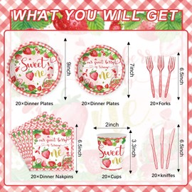 Rejoice Bunny 120PCS Strawberry Themed Supplies for Girls Kids Sweet One 1st Birthday Party