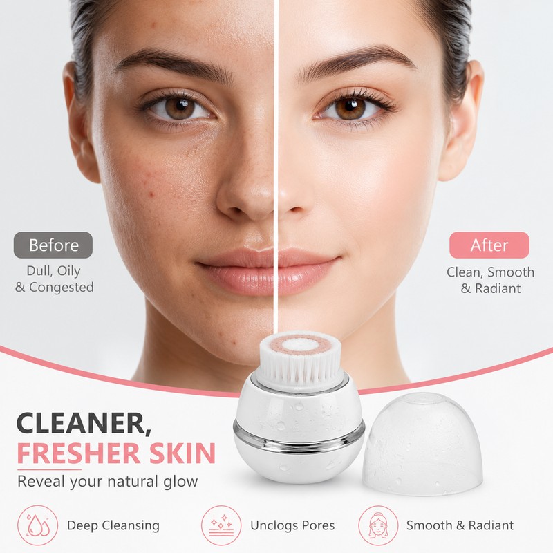 Rechargeable Facial Cleansing Brush with 3 Vibration Modes and Interchangeable