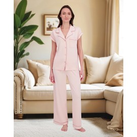 RACHEL ZOE Pink Pajamas for Women, Jersey Knit Soft PJS, Womens Button Down Pajama Sets, Ladies Sleepwear (Pink, Medium)
