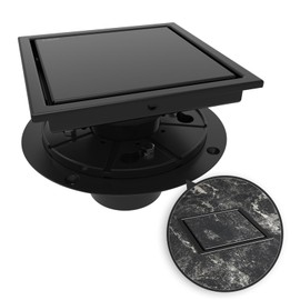 WEBANG 6 Inch Square Shower Drain Black Floor Drain with Flange Reversible 2-in-1 Cover Tile Insert Grate Removable SUS304 Stainless Steel CUPC Certified Matte Black