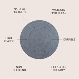 JONATHAN Y RNF116C-5R Zara Braided Coastal Cottage Round Jute Area Rug, Casual, Classic, Solid, Minimalist, Traditional for Living Room, Dining Room, Bedroom, Kitchen, Blue, 5' Round