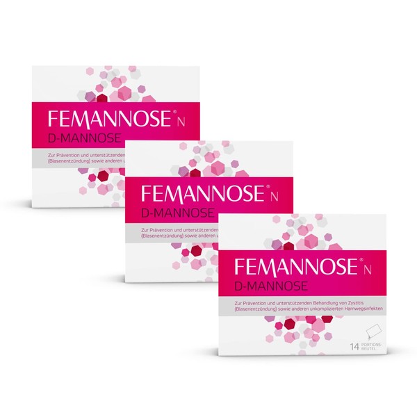 Femannose N – D-Mannose Granules for Prevention & Supporting Treatment of Clinitis as well as Other Urinary Tract Infections, Antibiotic-Free Including 14 Years Old, 3 x 14 Portion Bags