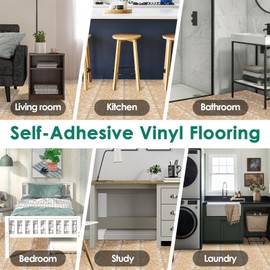 10 Tiles Luxury Peel and Stick Floor Tile Vinyl Flooring Floor Tiles Peel and Sticker Waterproof Vinyl Flooring Tile DIY Installation Look Planks Floor Pops Square Decor 12" x 12" by ONKENWEY