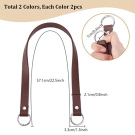 PH PandaHall 4Pcs 22.5" Purse Leather Handles Replacement Purse Shoulder Strap Leather Bag Strap Leather Purse Handles with Alloy Spring Gate Clasp for DIY Bag Making, Black/Brown