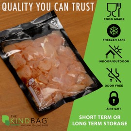 The Kind Bag Vacuum Seal Bags for Food; Food Grade, BPA Free & Freezer Safe; Airtight, Odor Free and Moisture Free; Commercial Grade 3mil Clear & Black; 4x6 inch Pre Cut Bags (100ct)