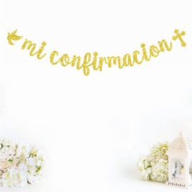 Gold Glitter Mi Confirmación Banner - Holy Confirmation Decorations - Wedding, Bridal Shower, God Bless, Baptism Party Decorations