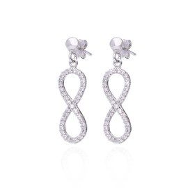 Earrings Infinity Sign Infinity Earrings 925 Silver with Zirconia Stones, Silver, Cubic Zirconia