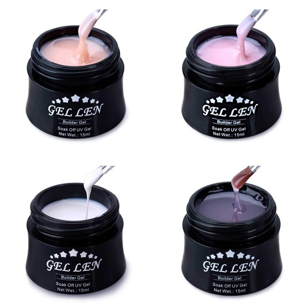Gellen Professional Extension Poly Gel Soak Off UV Builder Gel Set Acrylic Nail Kit, DIY Home Gel Manicure (15ml, 4 Colors), Peach Clear Pink Lavender
