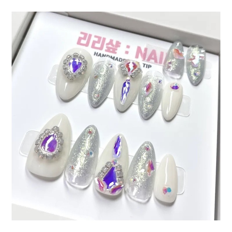Ice Queen Full Stone Handmade Nail Tips - Half and
