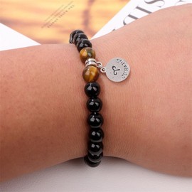 Stocking Stuffers Holiday Outfits for Women 2024 Zodiac Bracelets for Women 12 Constellations Bracelets Healing Crystal Bracelets Natural Stone Beaded Bracelet Black Beads Stretch Bracelet Gifts Aries