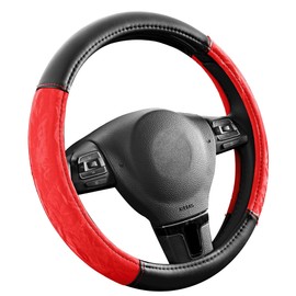 PIC AUTO Steering Wheel Cover, Silk Grain Leather Car Steering Wheel Protector, Comfortable Grip, Universal 14.5-15.5 Inch Anti-Slip Steering Wheels Accessories for Men & Women (Red)