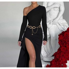 Heyjoin Waist Chain Belts Metal Western Belt Chunky Belly Chain Women's Belt for Dress (Pattern Ellipse Gold-S)