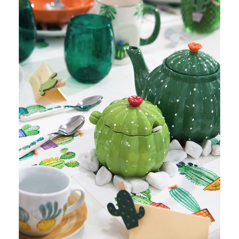 Excelsa Cactus Ceramic Sugar Bowl, 200 ml, Green