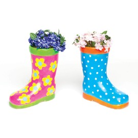 Baker Ross AG273 Wellington Boot Ceramic Flowerpots (Pack of 2) for Kids To Decorate