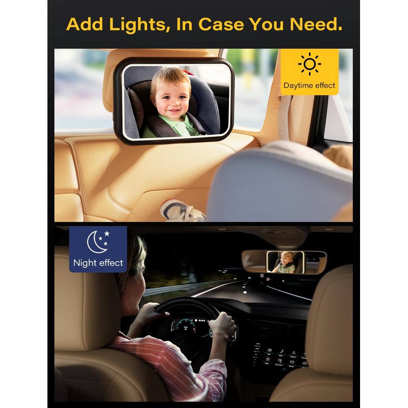TAZENI Baby Car Mirror With Light for Baby Rechargeable Baby