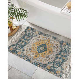 Boho Tribes Bathroom Rug 2' x 3', Vintage Southwest Tribal Modern Art Low Profile Front Entryway Rug with Tassels, Woven Cotton Washable Kitchen Mat Carpet for Foyer Bedroom Back Door Decor