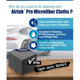 Airlab 8x Microfiber Cleaning Cloths for Glass and Windows, Wonder Wipes Drying Cloth, Super Soft Waffle Pattern Washable Cloth Duster for Kitchen Surfaces Bathrooms Mirrors Car Motorbike, 40x40cm