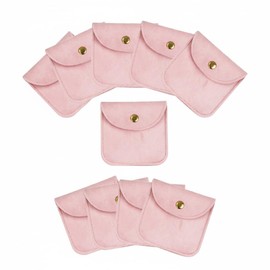 Lynkaye 10 Pcs Velvet Jewelry Storage Pouches with Snap Button for Rings, Earrings, Necklaces (pink, Large)