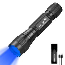 FandyFire Blue Light Flashlight, 450-460nm Single Mode Blue Led Flashlight, 10W High Power Small Portable Blue Light for Outdoor Activities-Black House and Night Fishing WF-501BL PRO