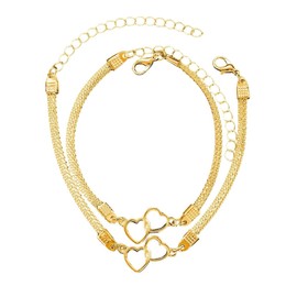 meberg Anklet and Bracelet Jewellery Set with Heart Pendant Gold Silver Set of 2 Women's Bracelet and Anklet Bracelet Foot Jewellery Holiday Beach Evening Wear Accessories, Alloy Steel, No Gemstone