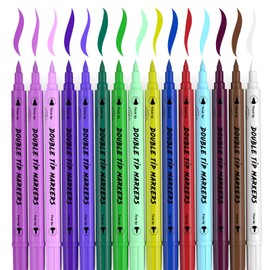 PFARRER ZYH2310001KIT Temporary Tattoo Markers for Skin, Tattoo Pens for Skin 15 Body Markers + 64 Large Tattoo Stencils & 2 Sheets Glow Stickers for Kids and Adults, Dual-End Tattoo Pens