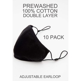 Econo High - Washable Reusable Black Cotton Face Mask Fabric Cloth Double Layer- Youth Teen Size Or For Small Face - Prewash- 10 PACK!