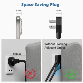 Elecan 45 Degree Flat Plug Polarized Replacement Vizio TV Power Cord 2 Ft, NEMA 1-15P to IEC 320 C7 AC Supply Wall Cable 2 Slot 2-Prong Angled for Sound Bar LED Smart HDTV -ETL+ Organizer