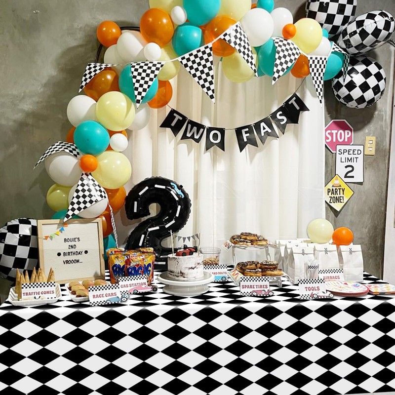 4 Pack Black and White Checkered Tablecloths, Plastic Gingham Table
