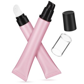 Didiseaon 2Pcs Empty Soft Squeeze Tubes, 20g Essential Oil Roller Ball Tube with Ceramic Cover & Pump Head for Lip Gloss, Pink, 11.00X2.80X1.00CM, Centimeter