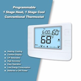 Programmable Thermostat for House, 1 Heat/1 Cool, Extra Large Display, White Backlight
