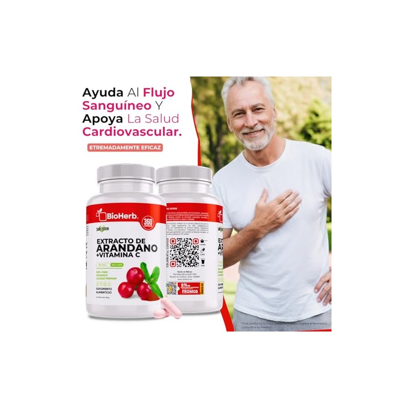 Bioherb Arándano Rojo Orgánico Vitamina 360 Cápsulas Extracto 100 Puro