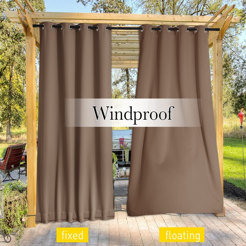 NICETOWN 2 Panels Weighted Blackout Curtains Patio Waterproof Outdoor Curtains,