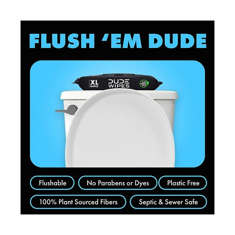 ðŸ’¥50 DUDE WIPES XLðŸ’¥ Fragrance Free Flushable Septic & Sewer
