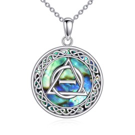LUHE Therian Symbol Necklace Sterling Silver Irish Celtic Knot Pendant Necklace with Blue Abalone Jewelry Gifts for Women