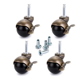 Skelang 50mm Bronze Ball Wheel Furniture Castors with Brake and Bushings Rounded Ball Castors Replacement for Furniture Sofa Chair Cabinet Set of 4 (Threaded Rod Size 8x38mm)