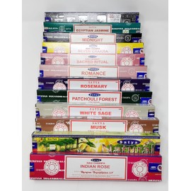 Satya Nag Champa and Sterling Effectz Combo Set of Incense Sticks and JRose Trolley Coin, 12 Packs 15g, Multi Fragrances Set-JR3