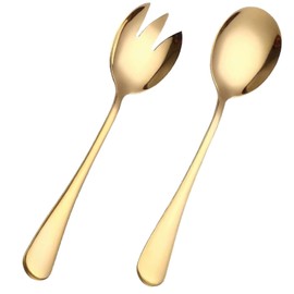 Gold Salad Servers Set Salad Spoon Large Salad Fork Gold Salad Servers 2-Piece Salad Servers Dishwasher Safe Salad Servers Matt Stainless Steel for Restaurants Weddings Hotel Party Birthday Camping