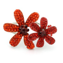Medium Decorative Hair Clip Rhinestone Crystal Double Flowers Hair Pin Claws, Red