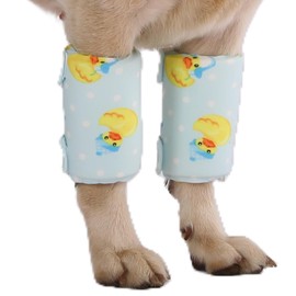 LovinPet Dog Leg Sleeves for Medium & Large Dogs, Set of 2 Anti-Lick Leg Wraps for Front & Hind Legs, Adjustable Soft Elbow & Leg Covers for Hotspots, Wounds, Calluses, Non-Brace, Duck Hat Print, Blue