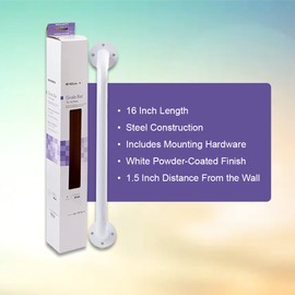 McKesson Grab Bar, Wall Mount, Steel, Bathroom, Shower Aid, White Power Coated, 16 in, 1 Count