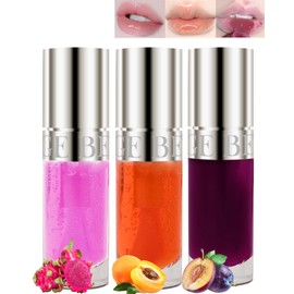 Hydrating Lip Glow Oil-3Pack Moisturizing Tinted Lip Gloss, Comfort Oil Lipgloss Big Brush Head Lip Glaze, Clear Shine Plumper Non-sticky Glow Reviver Lip Care Oil for Dry Lips, Women Makeup Gift-SetB