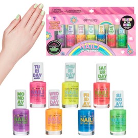 Expressions 7pc Nails Of The Week Kit - Colorful Nail Polish Set For Girls - Assorted Glow In The Dark Nail Polishes, Water-Based Nail Polish, Safe and Non Toxic Manicure Set & Pedicure Kit