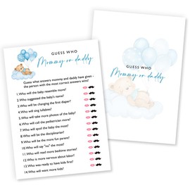 Wybgno Guess Who Mommy or Daddy Baby Shower Game, 25 Double-Sided Blue Bear Games for Boys, Interactive Baby Boy Party Supplies, Baby Boy Celebrations - B02