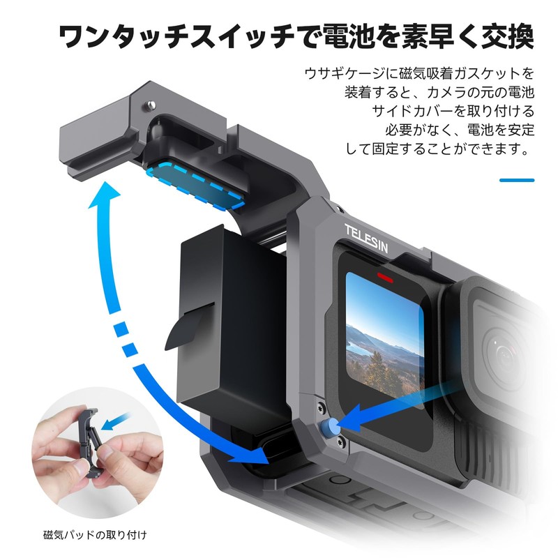 TELESIN Aluminum Alloy Cage for GoPro 13/12/11/10/9, Protective Frame Compatible