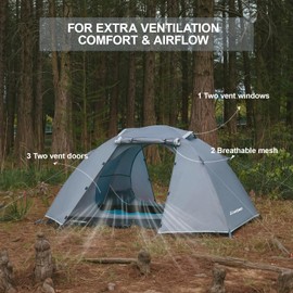 EchoSmile Lightweight Backpacking 2 Person Tent, PU 1500mm Waterproof Camping Tent with Extendable Vestibule for Gear Storage, Easy Setup Aluminum Pole Outdoor Shelter for Hiking & Travel (Grey)