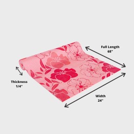 Wai Lana Yoga Pilates Mat PINK FLORAL 1/4 Inch Extra Thick Non-Slip 68"X24" NWT