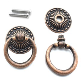 Vintage Red Bronze Pull Handles, OZXNO 4-Pack Antique Ring Knob Pulls with Matching Screws for Drawer Cabinet Dresser Cupboard Jewelry Box