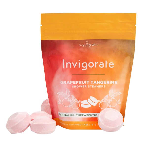 Aromatherapy Invigorate Shower Steamers by Hope Health (12 Count), Grapefruit Tangerine Essential Oils - Easily Dissolves, Mess-Free Therapeutic Shower Tablets - Improve Your Mood & Relax Your Body